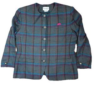 John Meyer Of Norwich Wool Blend Plaid Button Down Blazer Women’s Size 18W